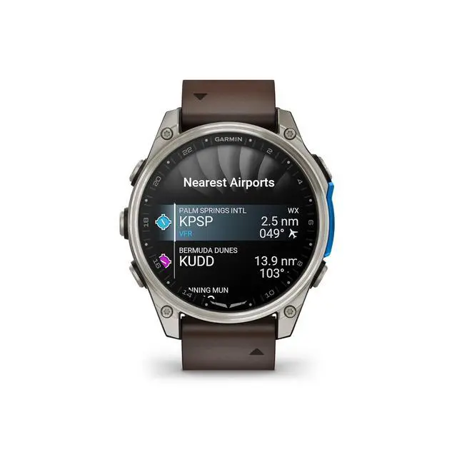 Alt view image 2 of 3 - Garmin D2 Mach 2, 47mm Touchscreen Aviator Smartwatch with GPS Moving Map, Aviation Weather, Health and Wellness Features, Flashlight, and More Oxford Brown Leather Band