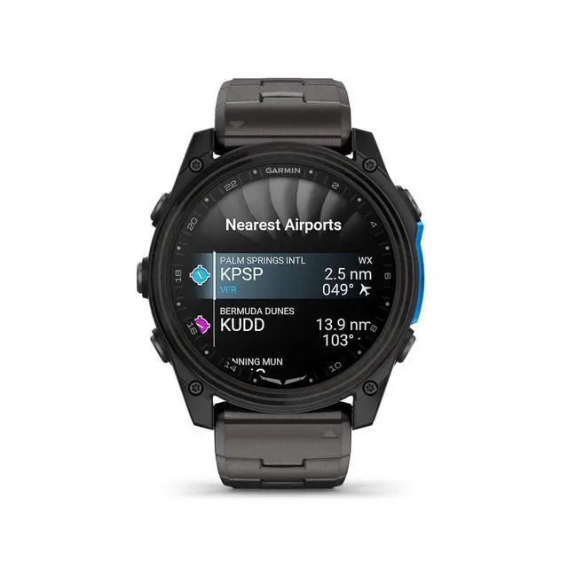 Alt view image 2 of 3 - Garmin D2 Mach 2, 51mm Touchscreen Aviator Smartwatch with GPS Moving Map, Aviation Weather, Health and Wellness Features, Flashlight, and More Carbon Gray DLC Titanium with Vented Bracelet