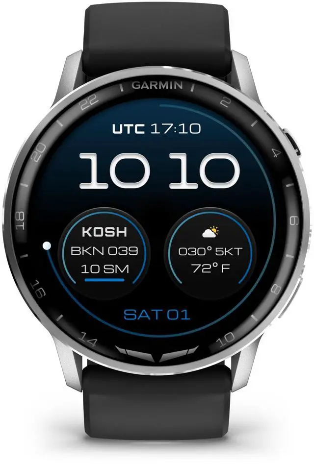 Main image of Garmin D2 Air X15, Touchscreen Aviator Smartwatch with GPS, Aviation Weather, Flashlight, Health and Wellness Features and More, Silver with Black Silicone Band
