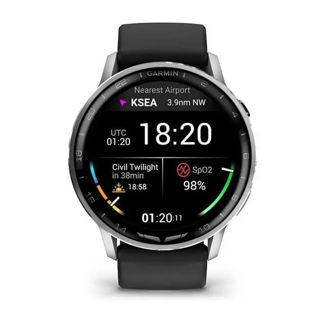 Alt view image 2 of 3 - Garmin D2 Air X15, Touchscreen Aviator Smartwatch with GPS, Aviation Weather, Flashlight, Health and Wellness Features and More, Silver with Black Silicone Band