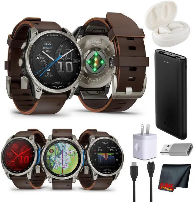 Main image of Garmin D2 Mach 2 Aviator Smartwatch - 47 mm - Titanium with Oxford Brown Bundle