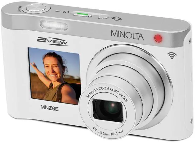 Alt view image 9 of 11 - Minolta MINOLTA MNZ6E 2VIEW 64 MP / 4K Dual LCD Camera w/6x Optical Zoom (White)