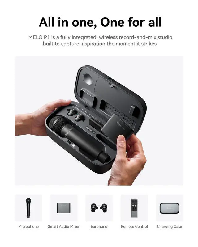 Alt view image 3 of 3 - Hollyland MELO P1 Combo: All-in-One Wireless Vocal Mixing System with Mic, Audio Mixer, Monitor Earphone, AI Noise Cancelling, 100+ Preset&9 Studio Effect for Music Live Streaming/Vocal Record/Podcast