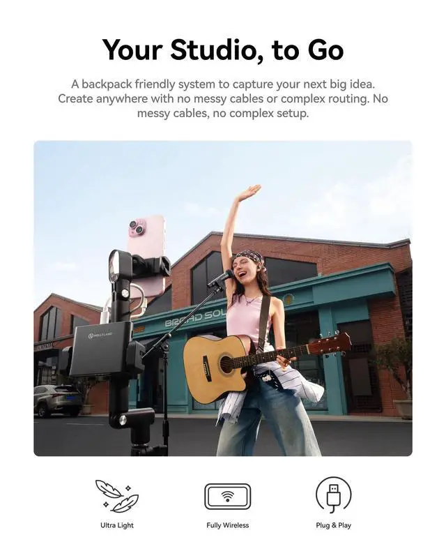 Alt view image 2 of 3 - Hollyland MELO P1 Solo: All-in-One Wireless Real-time Vocal Mixing System with Microphone, Smart Sound Mixer, AI Noise Cancell, 100+ Preset&9 Studio Effect for Music Recording/Game Streaming/Podcast