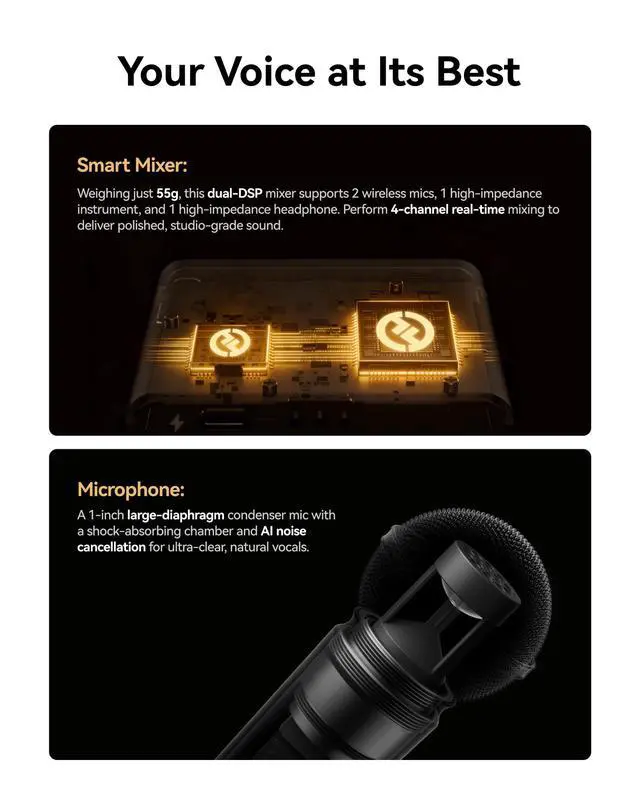 Alt view image 3 of 3 - Hollyland MELO P1 Solo: All-in-One Wireless Real-time Vocal Mixing System with Microphone, Smart Sound Mixer, AI Noise Cancell, 100+ Preset&9 Studio Effect for Music Recording/Game Streaming/Podcast