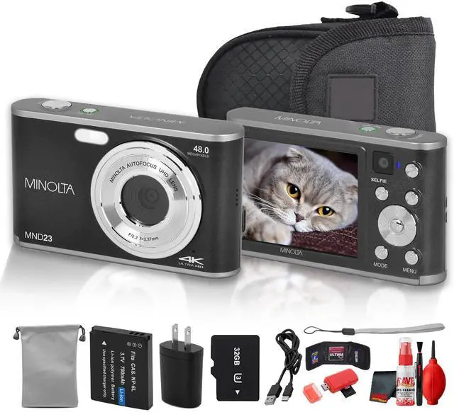 Main image of Minolta MND23 Digital Camera (Black), 48MP Point & Shoot Camera, 2.7K Video Recording, 16x Digital Zoom + More