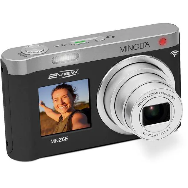 Alt view image 4 of 4 - Minolta MNZ6E Dual Screen Digital Camera (Black), 64MP Digital Camera, 4K UHD Video, 6x Optical Zoom, Dual LCD Screens, + More