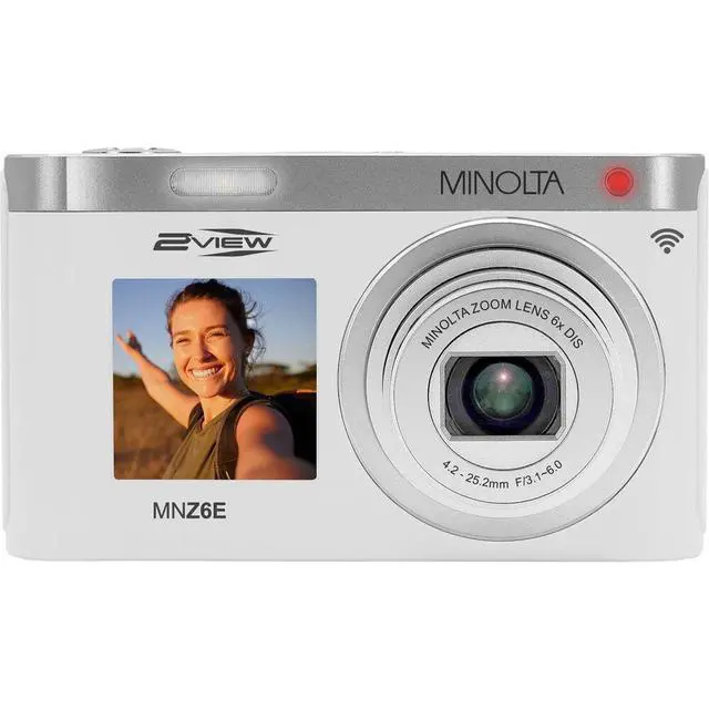 Alt view image 2 of 4 - Minolta MNZ6E Dual Screen Digital Camera (White), 64MP Digital Camera, 4K UHD Video, 6x Optical Zoom, Dual LCD Screens, + More
