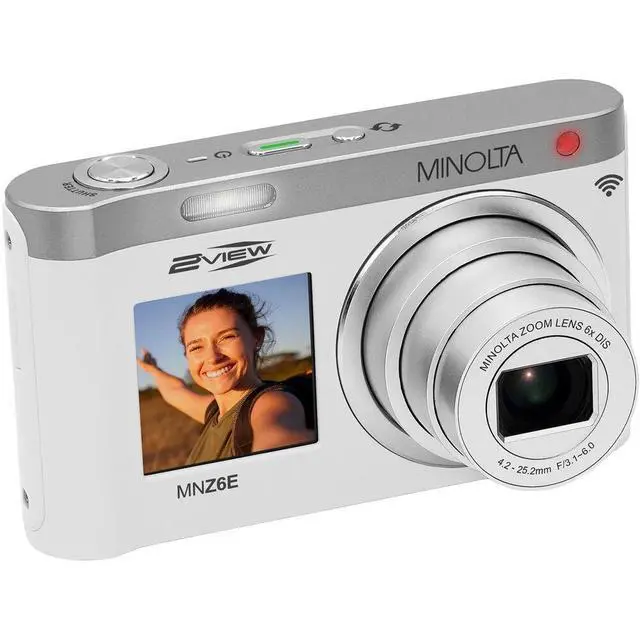Alt view image 4 of 4 - Minolta MNZ6E Dual Screen Digital Camera (White), 64MP Digital Camera, 4K UHD Video, 6x Optical Zoom, Dual LCD Screens, + More