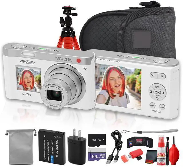Main image of Minolta MNZ6E Dual Screen Digital Camera (White), 64MP Digital Camera, 4K UHD Video, 6x Optical Zoom, Dual LCD Screens, + More