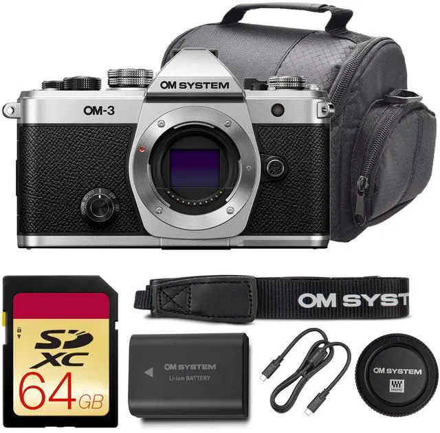 Main image of OM SYSTEM OM-3 Mirrorless Camera Bundle (V210050SW000) + 64GB Card + Camera Bag