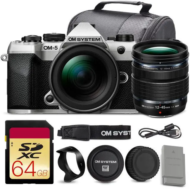 Main image of OM SYSTEM OM-5 Mark II Mirrorless Camera with 12-45mm f/4 PRO Lens Bundle + 64GB Card + Battery