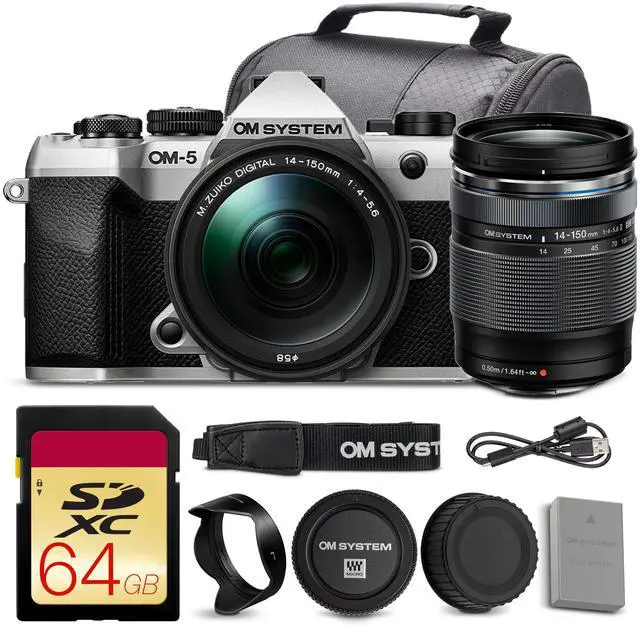 Main image of OM SYSTEM OM-5 Mark II Mirrorless Camera w/ 14-150mm f/4-5.6 II Lens + 64GB Card + Bag