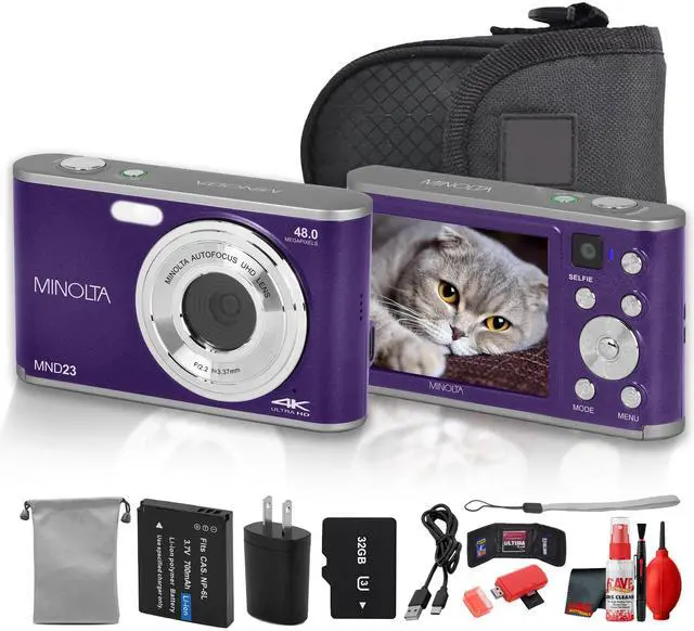 Main image of Minolta MND23 Digital Camera (Purple), 48MP Point & Shoot Camera, 2.7K Video Recording, 16x Digital Zoom + More