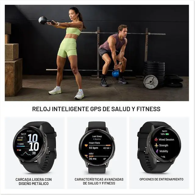 Alt view image 3 of 4 - Garmin Venu® 4, 45mm, Advanced Health and Fitness GPS Smartwatch, Bright and Colorful Display, Built-in Flashlight, 12 Days of Battery Life, Slate with Black Silicone Band