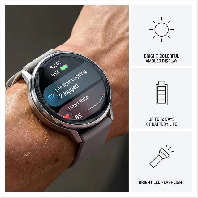 Alt view image 4 of 4 - Garmin Venu® 4, 45mm, Advanced Health and Fitness GPS Smartwatch, Bright and Colorful Display, Built-in Flashlight, 12 Days of Battery Life, Slate with Black Silicone Band