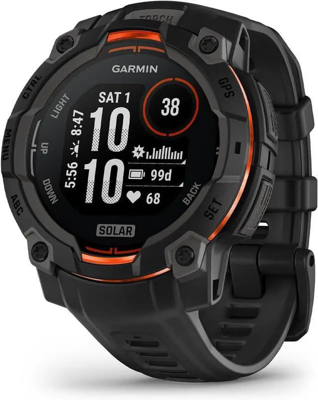 Alt view image 2 of 4 - Garmin Instinct® 3 45mm, Solar Charged Display, Rugged Outdoor GPS Smartwatch, Metal-Reinforced Bezel, Built-in Flashlight, Black