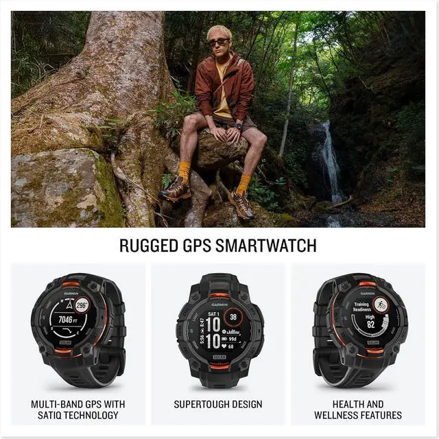 Alt view image 3 of 4 - Garmin Instinct® 3 45mm, Solar Charged Display, Rugged Outdoor GPS Smartwatch, Metal-Reinforced Bezel, Built-in Flashlight, Black