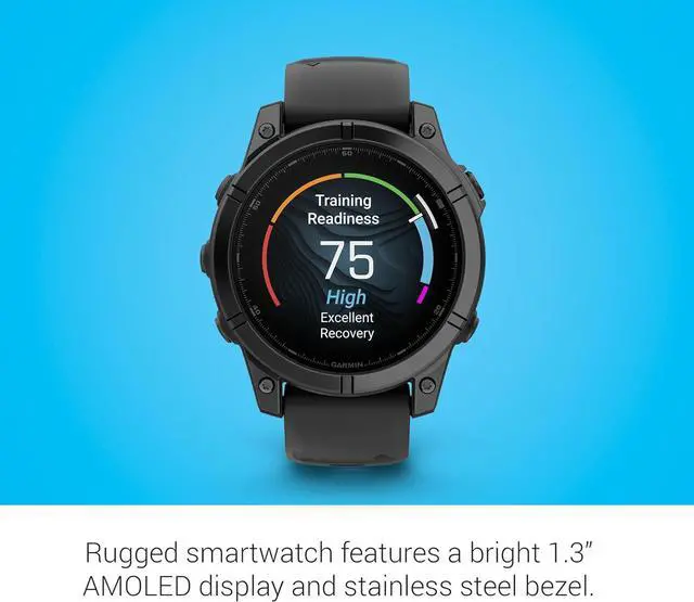 Alt view image 4 of 4 - Garmin fnix® E - 47 mm, AMOLED, Premium Multisport GPS Smartwatch, Long-Lasting Battery Life, Slate Gray Steel with Black Band