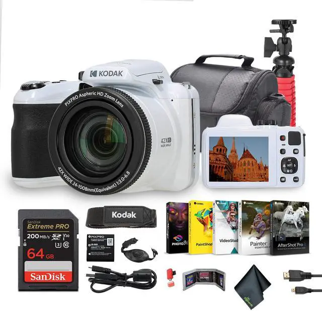 Main image of KODAK PIXPRO AZ425 20MP Digital Vlogging Camera +64GB Memory Card + More (White)