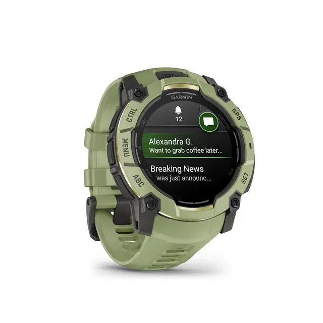 Alt view image 3 of 3 - Garmin Instinct® 3 - 50 mm, AMOLED Display, Rugged Outdoor GPS Smartwatch, Built-in Flashlight, Alpine Rush Collection Limited Edition Color, Fern Green with Fern Green Band