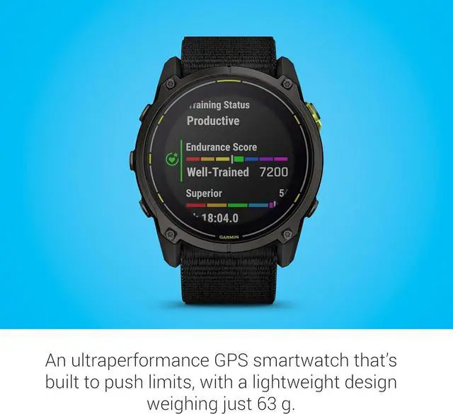 Alt view image 3 of 4 - Garmin Enduro 3 - 51 mm, Solar, Sapphire, Ultraperformance GPS Smartwatch, Extreme Battery Life, Detailed Mapping, Built-in LED Flashlight, Carbon Gray DLC Titanium with Black UltraFit Nylon Strap