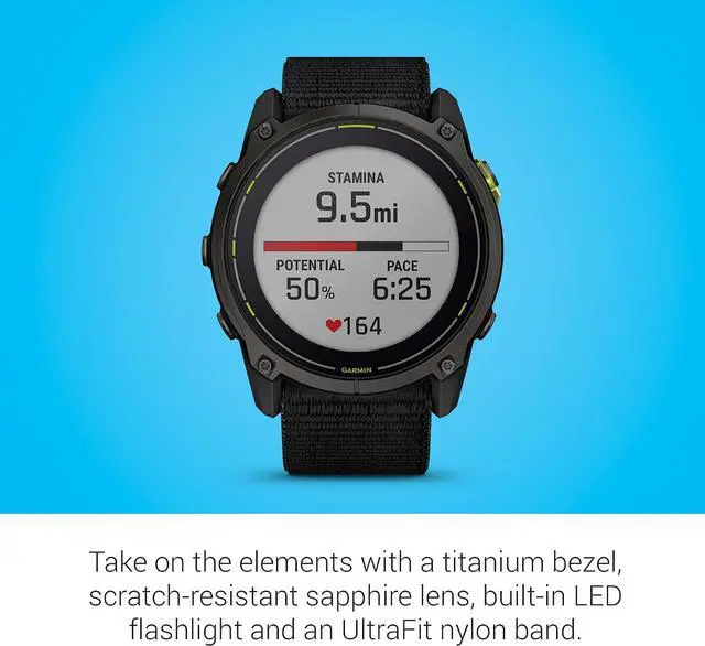 Alt view image 4 of 4 - Garmin Enduro 3 - 51 mm, Solar, Sapphire, Ultraperformance GPS Smartwatch, Extreme Battery Life, Detailed Mapping, Built-in LED Flashlight, Carbon Gray DLC Titanium with Black UltraFit Nylon Strap