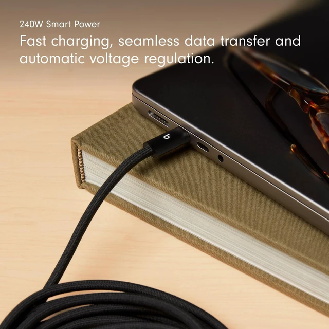 Alt view image 4 of 4 - Beats 240W USB-C to USB-C Braided Cable, Fast Charging, Durable/Tangle Free, Compatible with Apple and Android Devices (3 m/10 ft) - Bolt Black