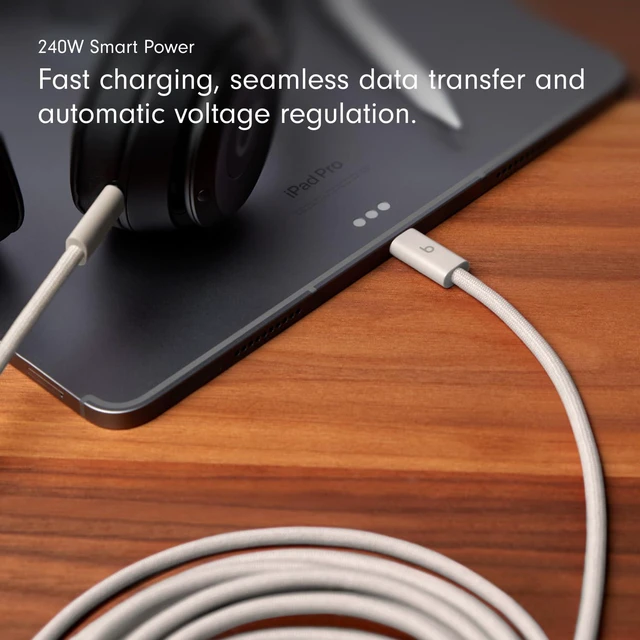 Alt view image 3 of 3 - Beats 240W USB-C to USB-C Braided Cable, Fast Charging, Durable/Tangle Free, Compatible with Apple and Android Devices (3 m/10 ft) - Surge Stone