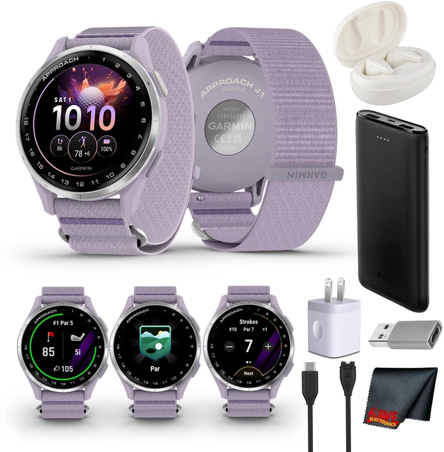 Main image of Garmin Approach J1 Junior GPS Golf watch - Silver with Lilac Band Bundle