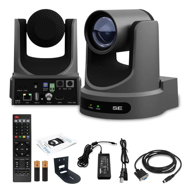 Alt view image 6 of 6 - PTZOptics Move SE PTZ Camera with 20x Optical Zoom (Gray) (PT20X-SE-GY-G3) + Universal Wall Mount (Black)