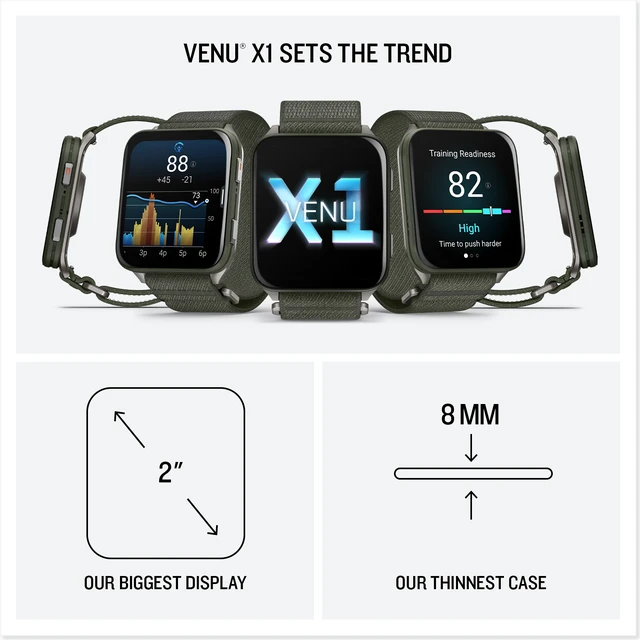 Alt view image 6 of 7 - Garmin Venu X1 Thin and Lightweight GPS Smartwatch, Moss with Titanium Caseback