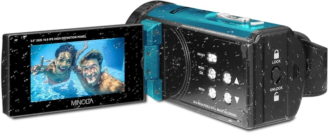 Alt view image 6 of 7 - Minolta MN4K300WP 4K Ultra HD / 56 MP Waterproof Camcorder - Blue - Bundle
