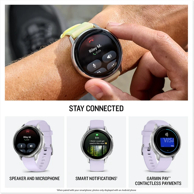 Alt view image 5 of 7 - Garmin Venu 4, 41mm, Advanced Health and Fitness GPS Smartwatch, Bright and Colorful Display, Built-in Flashlight, 10 Days of Battery Life, Silver with Periwinkle Silicone Band