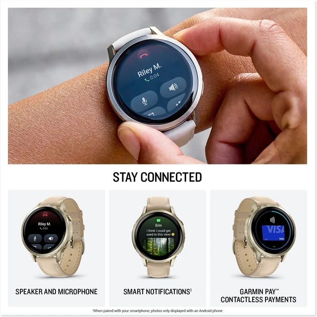 Alt view image 5 of 7 - Garmin Venu 4, 41mm, Advanced Health and Fitness GPS Smartwatch, Bright and Colorful Display, Built-in Flashlight, 10 Days of Battery Life, Lunar Gold with Light Sand Leather Band