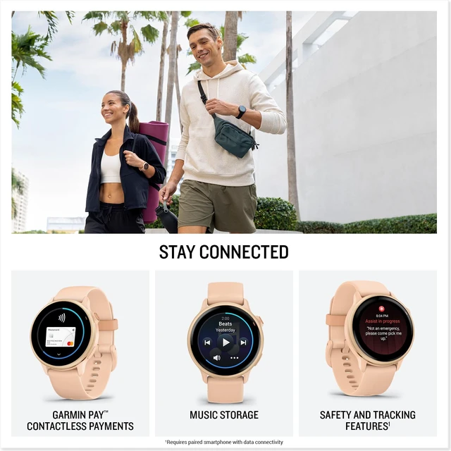 Alt view image 5 of 7 - Garmin Vivoactive 6 Smartwatch Metallic Pink Dawn with Pink Band