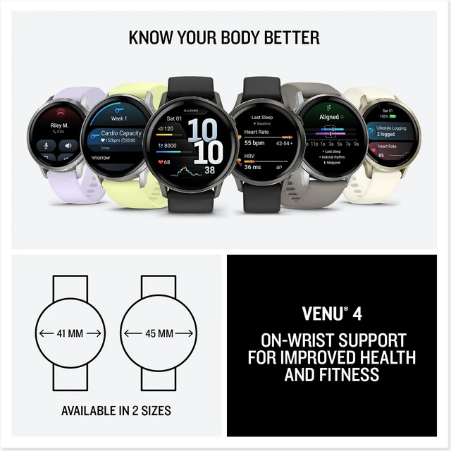 Alt view image 7 of 7 - Garmin Venu 4, 45mm, Advanced Health and Fitness GPS Smartwatch, Bright and Colorful Display, Built-in Flashlight, 12 Days of Battery Life, Silver with Silver Gray Silicone Band