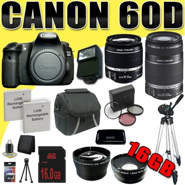 Alt view image 6 of 6 - Canon EOS 60D 18 MP CMOS Digital SLR Camera w/ EF-S 18-55mm f/3.5-5.6 IS Lens & EF-S 55-250mm f/4.0-5.6 IS Telephoto Zoom Lens Wide Angle/Telephoto 16GB DavisMAX Bundle