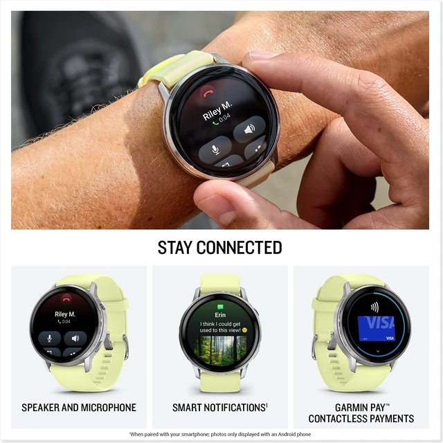 Alt view image 5 of 7 - Garmin Venu 4, 45mm, Advanced Health and Fitness GPS Smartwatch, Bright and Colorful Display, Built-in Flashlight, 12 Days of Battery Life, Silver with Citron Silicone Band