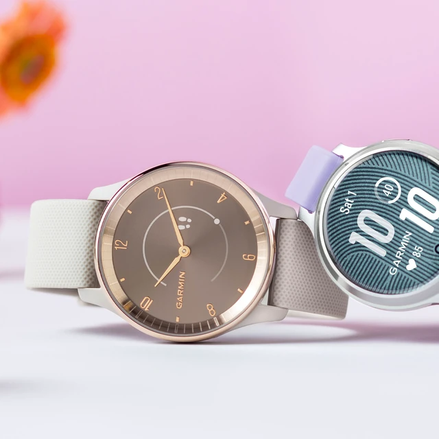 Alt view image 5 of 7 - Garmin vivomove Trend Analog Smartwatch Peach Gold Steel Bezel - Ivory Case