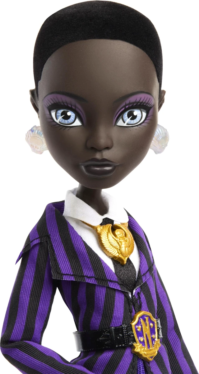 Alt view image 4 of 5 - Monster High x Wednesday Doll and Accessories, Bianca Barclay Collectible in Nevermore Academy Uniform with Siren Amulet, Backpack and Doll Stand