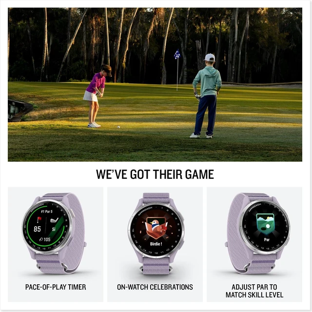 Alt view image 4 of 5 - Garmin Approach® J1, Junior Golf Watch with GPS, Bright and Colorful Display, Tee-Off Guidance, Essential Features for Learning and Improving, Lilac