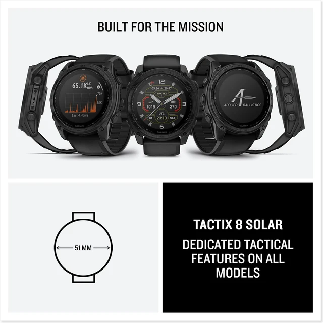 Alt view image 7 of 7 - Garmin tactix 8 51mm, Solar Charged Display, Premium Tactical GPS Smartwatch, Includes Applied Ballistics Ultralight Solver
