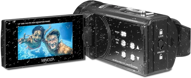 Alt view image 6 of 7 - Minolta MN4K300WP 4K Ultra HD / 56 MP Waterproof Camcorder - Black - Bundle