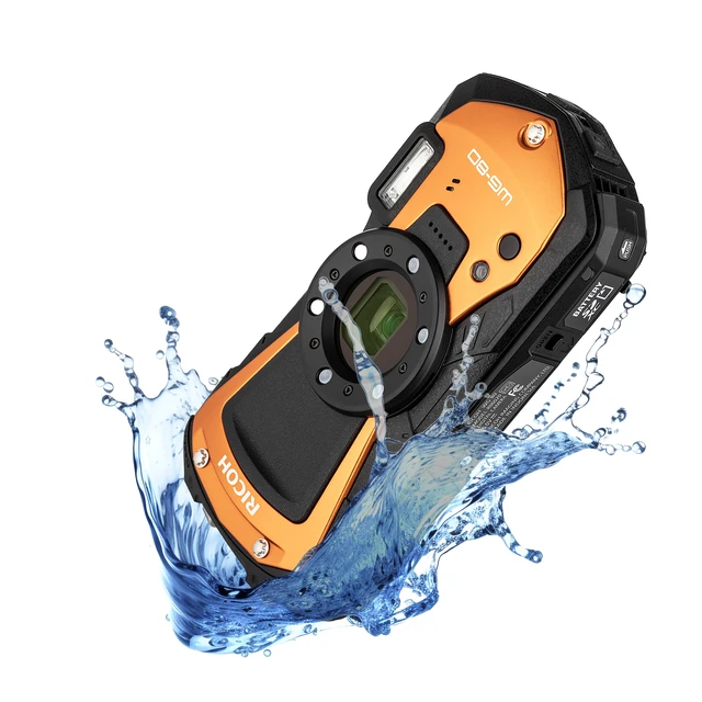 Alt view image 7 of 7 - Ricoh WG-80 Waterproof Digital Camera (Orange) with Accessories