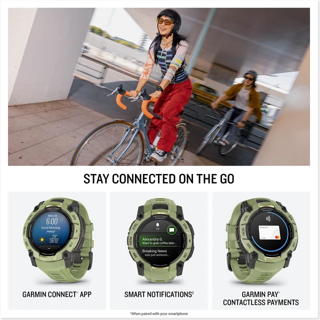 Alt view image 5 of 7 - Garmin Instinct 3 50mm AMOLED GPS Smartwatch Fern Green Outdoor Watch Bundle