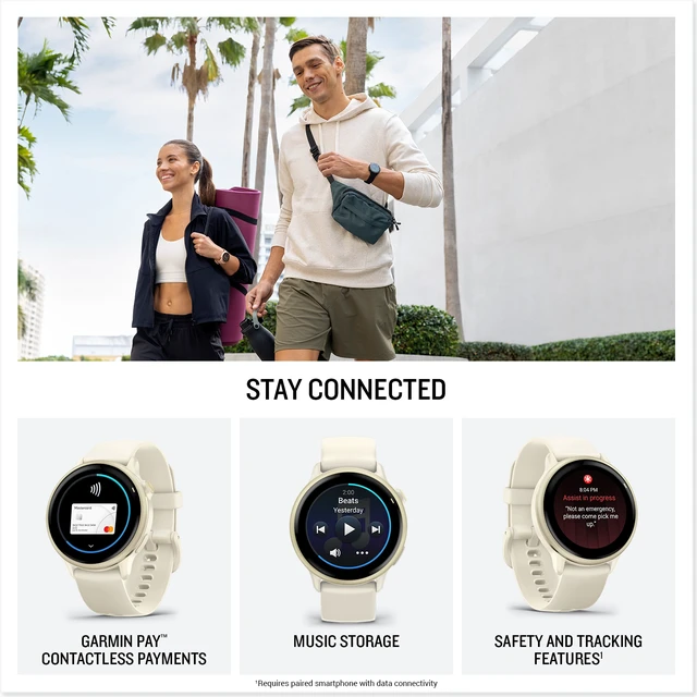 Alt view image 5 of 7 - Garmin Vivoactive 6 Smartwatch Lunar Gold with Bone Silicone