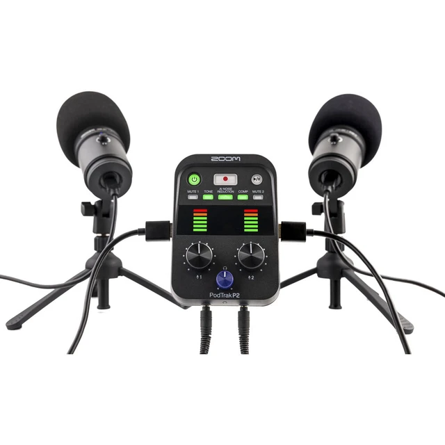 Alt view image 7 of 7 - Zoom PodTrak P2 Dual USB Mic Recorder for Podcasters, 4xAA WITH CHARGER, Bundle