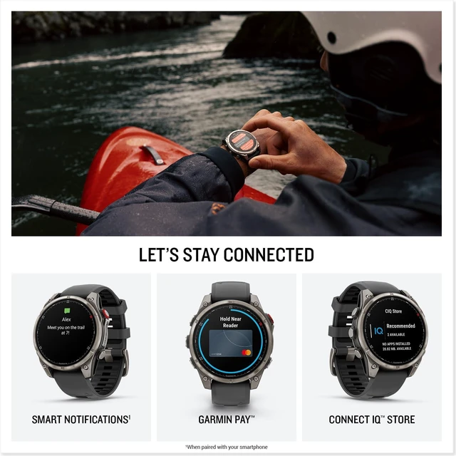 Alt view image 4 of 5 - Garmin fnix® 8 Pro, 47mm, AMOLED Display, Premium Connected Multisport GPS Smartwatch, inReach® Technology, Sapphire, Titanium with Graphite/Black Silicone Band