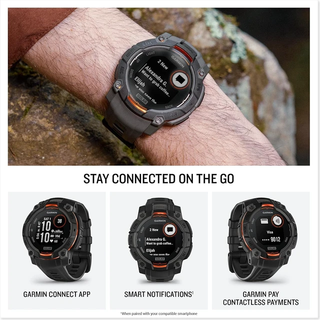 Alt view image 5 of 5 - Garmin Instinct® 3 45mm, Solar Charged Display, Rugged Outdoor GPS Smartwatch, Metal-Reinforced Bezel, Built-in Flashlight, Black